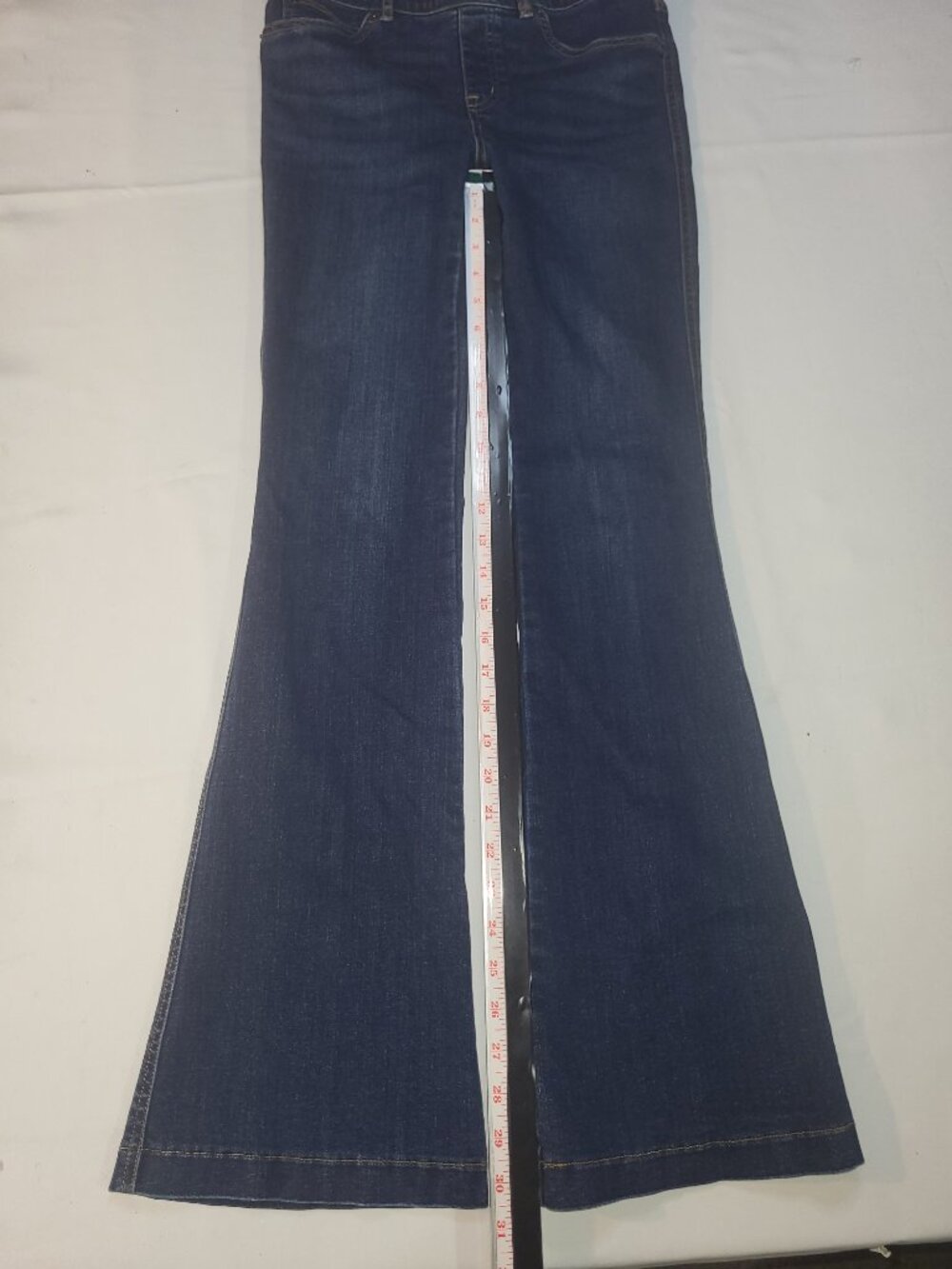 SPANX Flare Jeans Women Small Dark Blue Pull On Stretch Denim Shaping - Picture 3 of 8